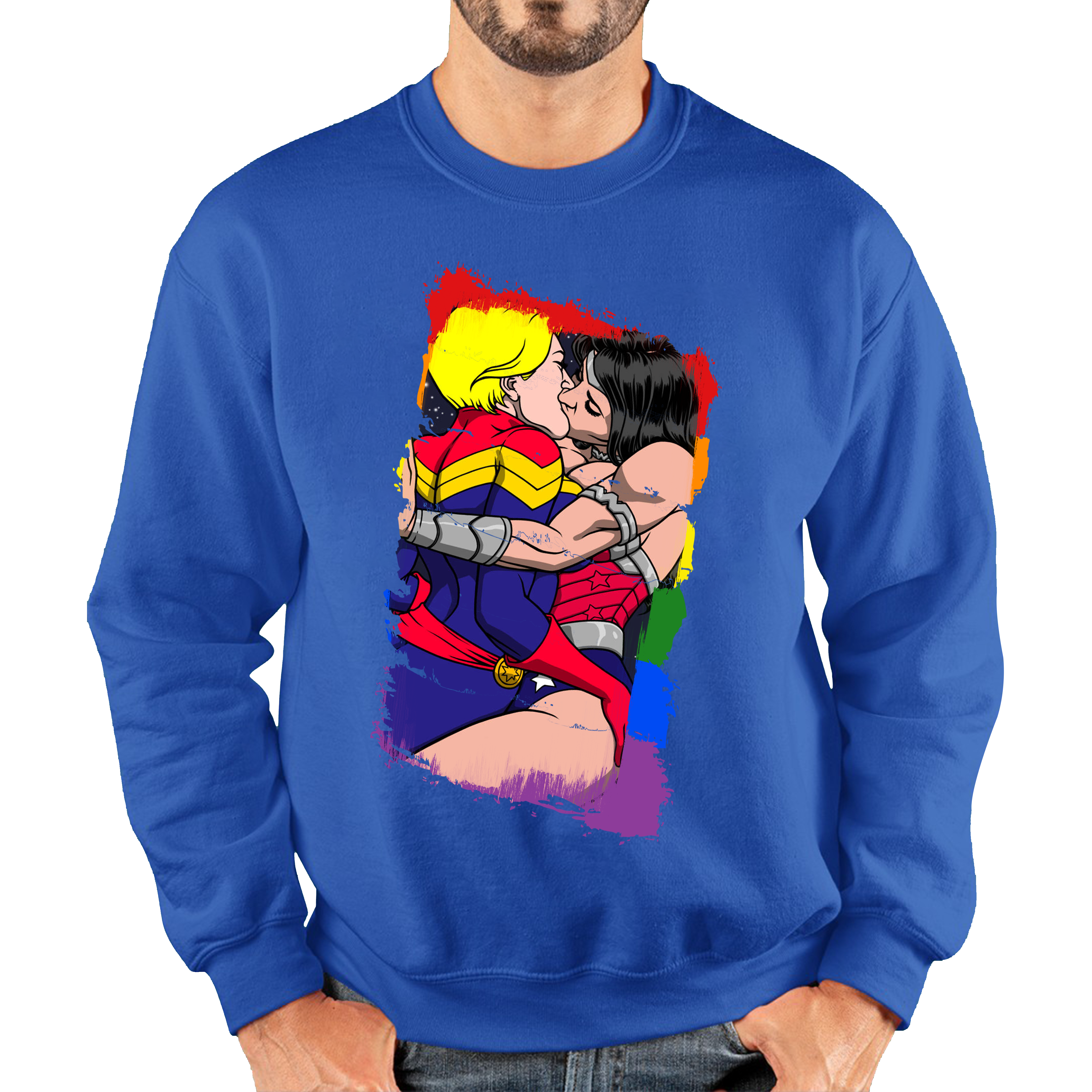 Wonder Women x Captain Marvel Kissing LGBT Pride Valentine Adult Sweatshirt