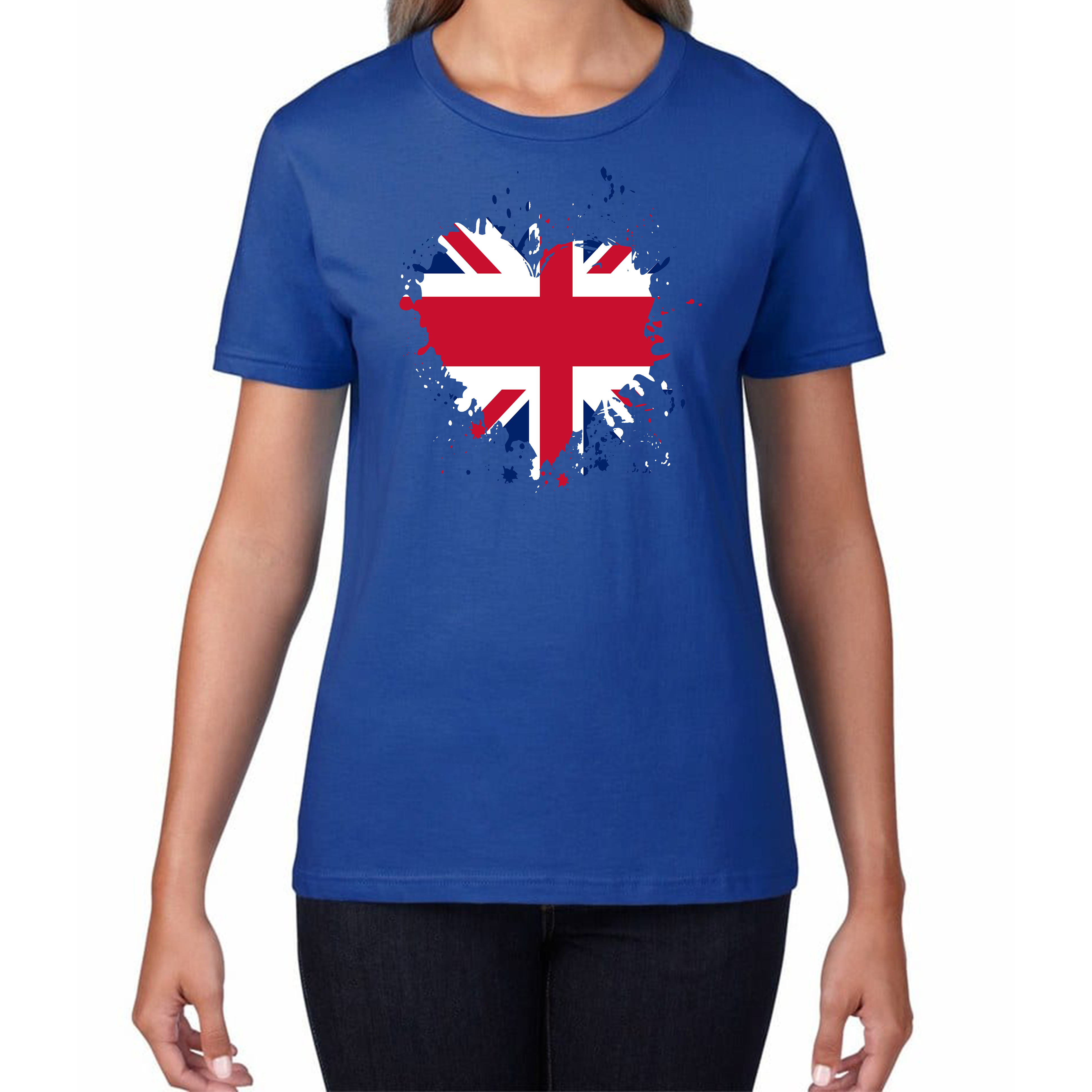 Union Jack UK Flag Heart Britain England United Kingdom Womens Tee Top