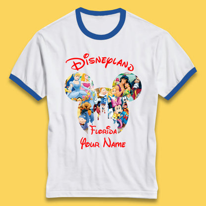 Personalised Disney Land Florida Mickey Minnie Mouse All Disney Characters Cartoons Magical Kingdom Disney Castle Disneyland Vacation Trip Ringer T Shirt