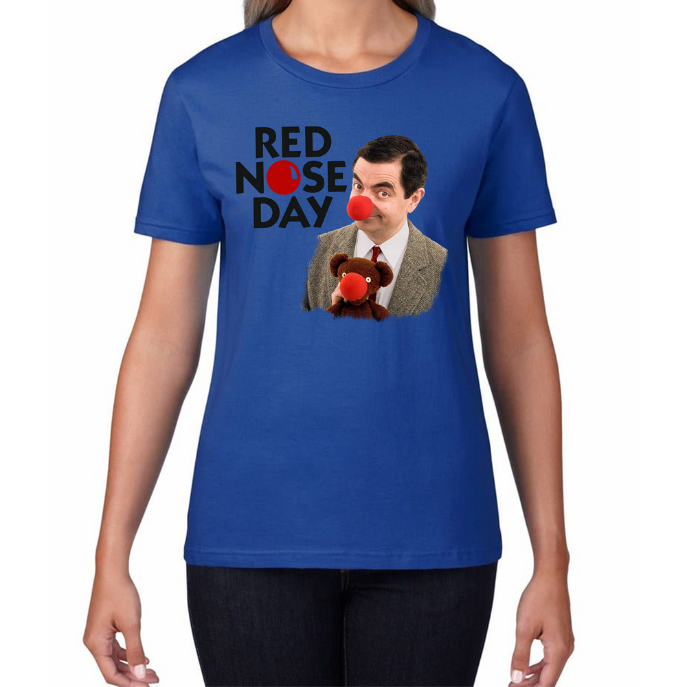 Red Nose Day Funny Mr Bean Ladies T Shirt. 50% Goes To Charity