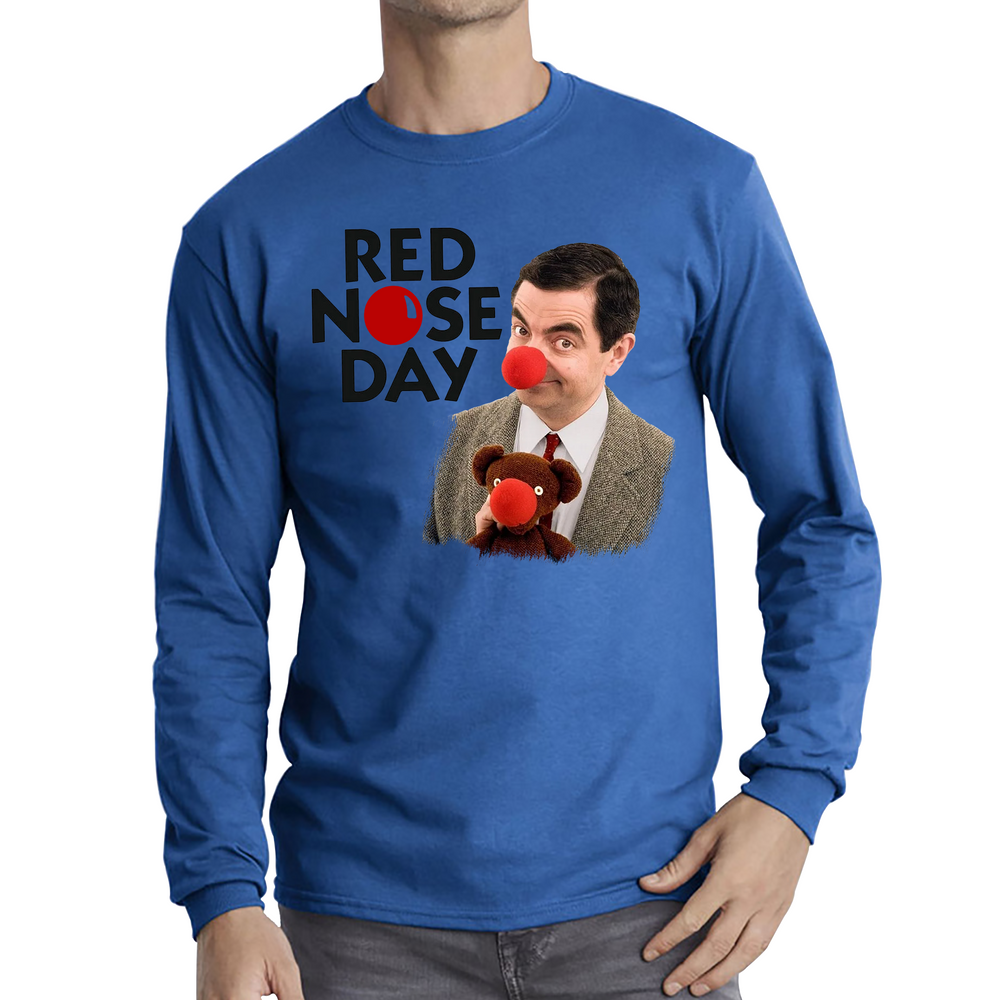 Red Nose Day Funny Mr Bean Adult Long Sleeve T Shirt. 50% Goes To Charity