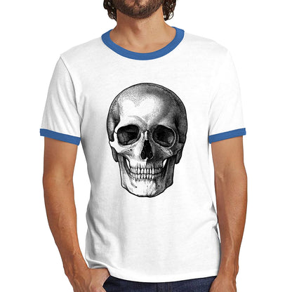 Skull Face Bikers Racers Novelty Design Spooky Funny Ringer T Shirt