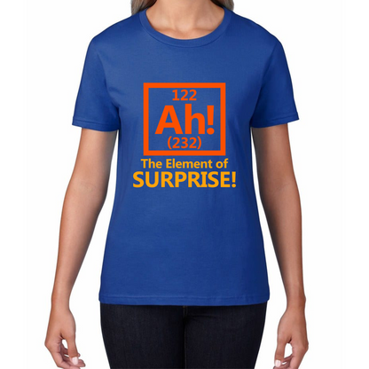 Ah The Element Of Surprise Funny Novelty Scientist Periodic Table Joke Womens Tee Top