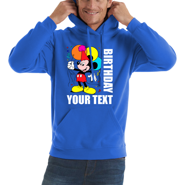 Personalised Disney Mickey Mouse Holding Balloons Birthday Your Text Disneyland Unisex Hoodie