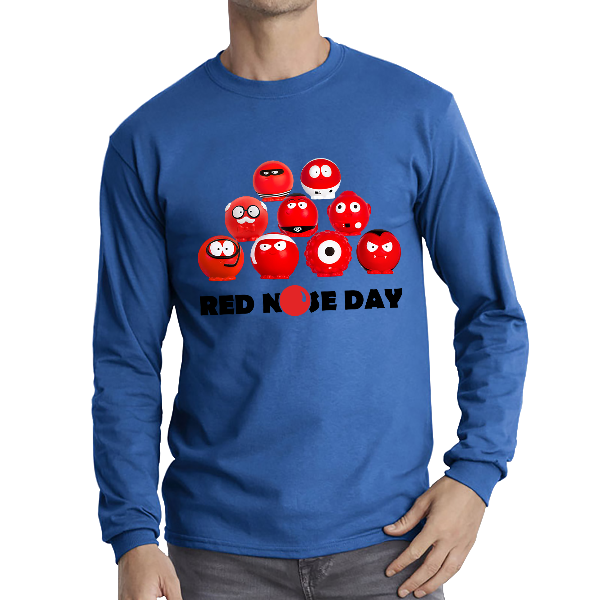 Red Nose Day Comic Relief Noses Adult Long Sleeve T Shirt. 50% Goes To Charity