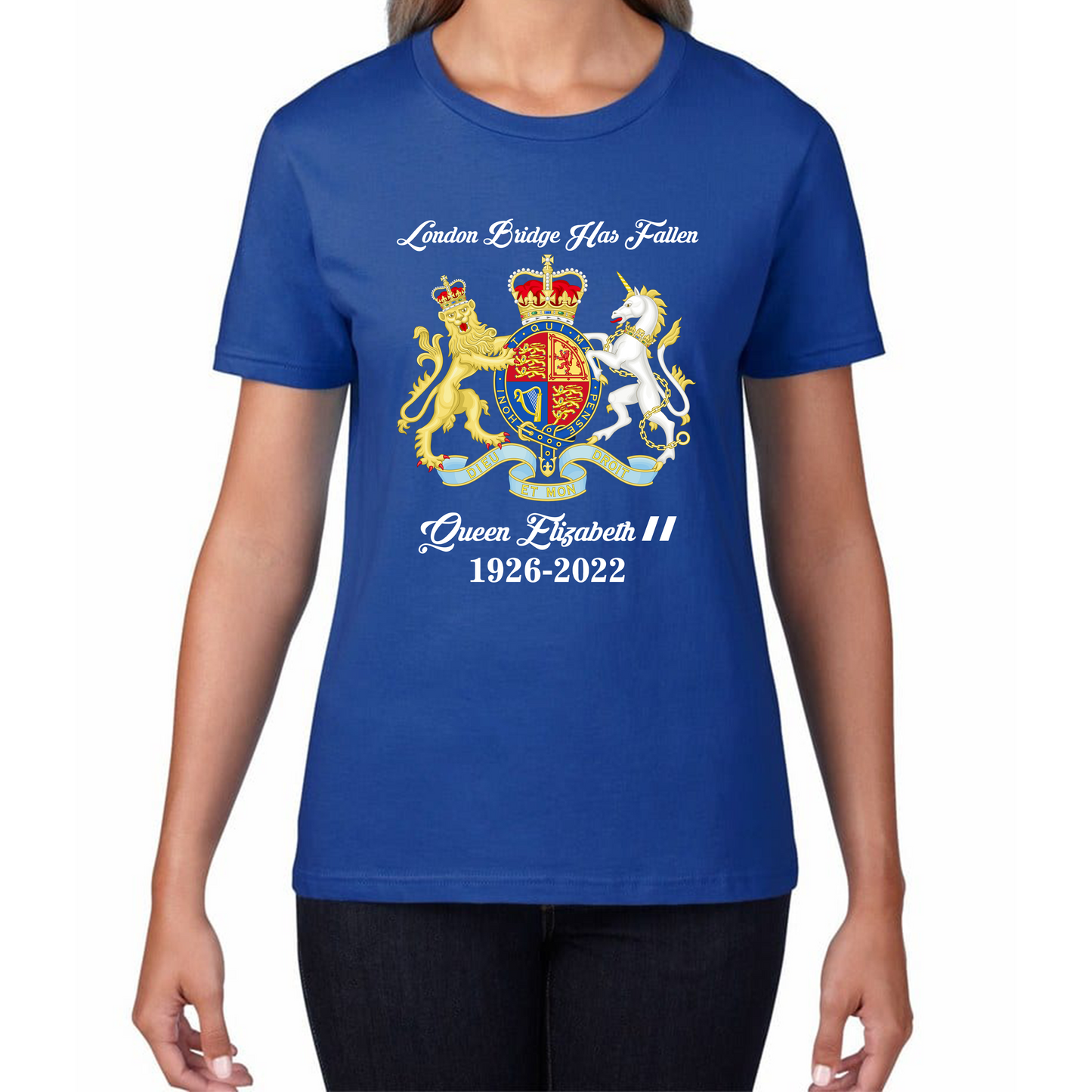 London Bridge Has Fallen Queen Elizabeth II Union Jack Queen's Crown Womens Tee Top