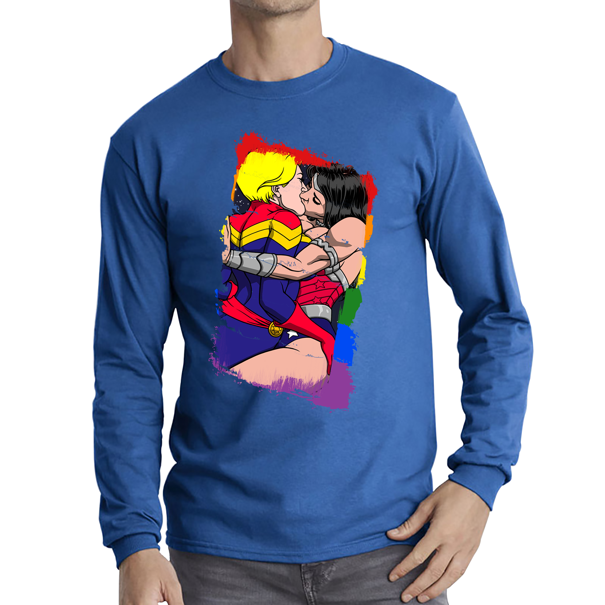 Wonder Women x Captain Marvel Kissing LGBT Pride Valentine Long Sleeve T Shirt