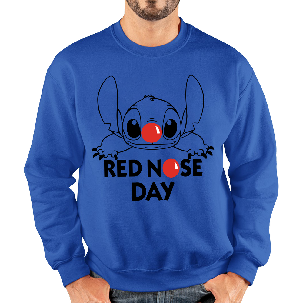 Red Nose Day Funny Ohana Disney Stitch Adult Sweatshirt. 50% Goes To Charity