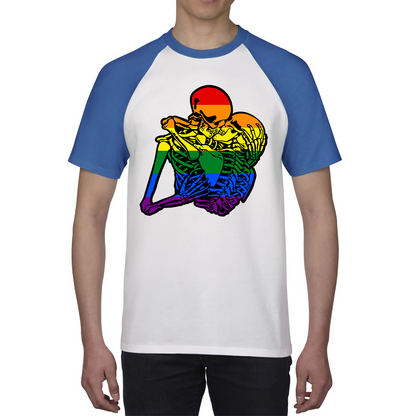 Kissing Skeletons Gay Pride LGBT Gay Skull Halloween LGBTQ+ Rainbow Pride Month Baseball T Shirt