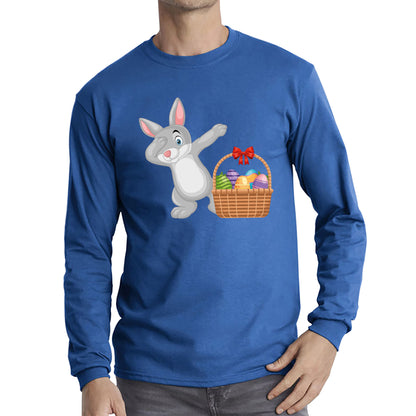 Dabbing Bunny With Eggs Basket Happy Easter Day Cute Rabbit Bunny Easter Day Long Sleeve T Shirt