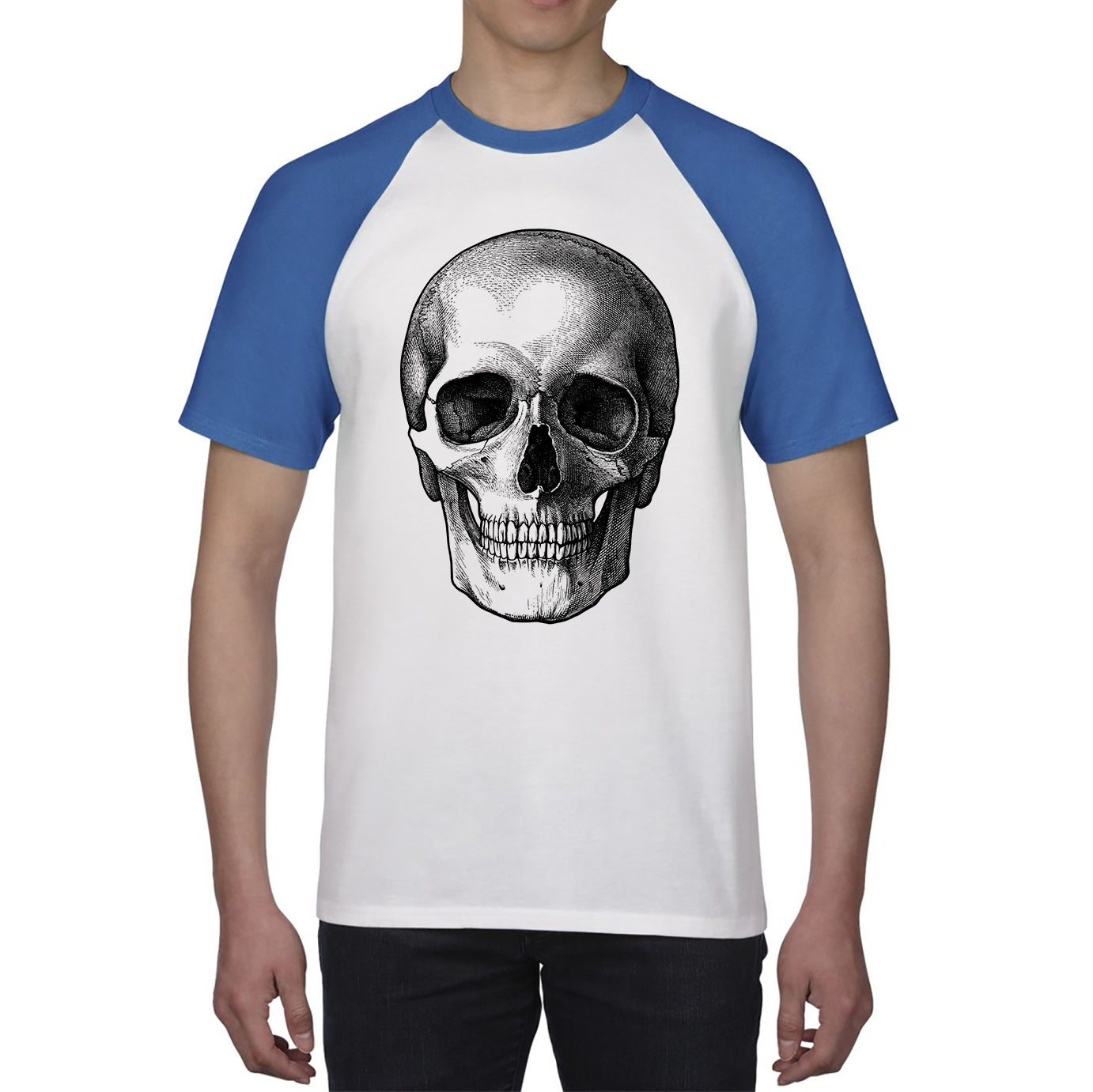 Skull Face Bikers Racers Novelty Design Spooky Funny Baseball T Shirt