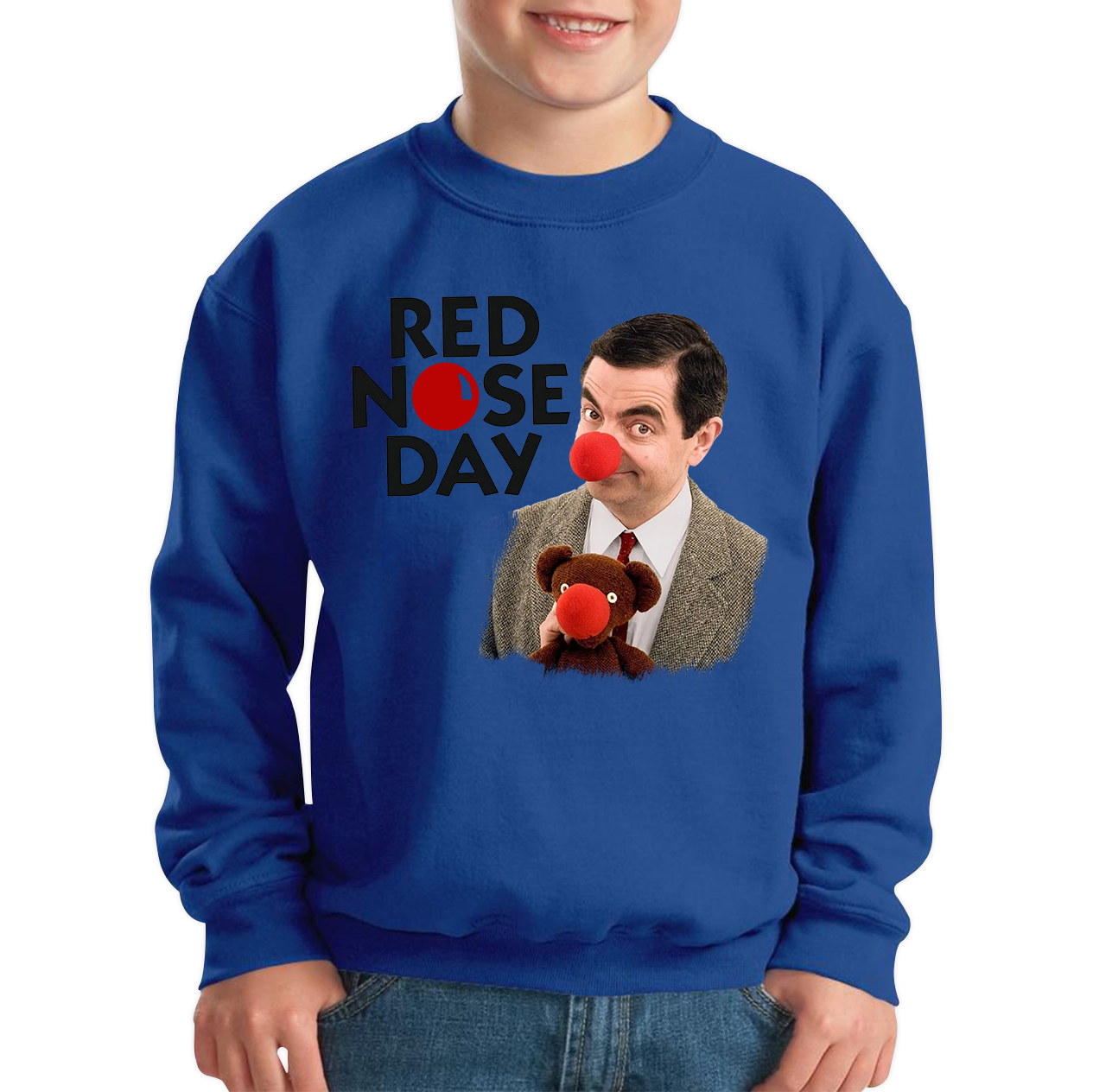 Red Nose Day Funny Mr Bean Kids Sweatshirt. 50% Goes To Charity
