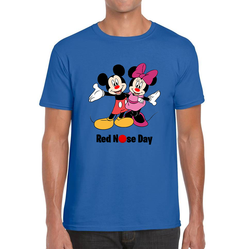 Mickey And Minnie Mouse Red Nose Day Adult T Shirt. 50% Goes To Charity