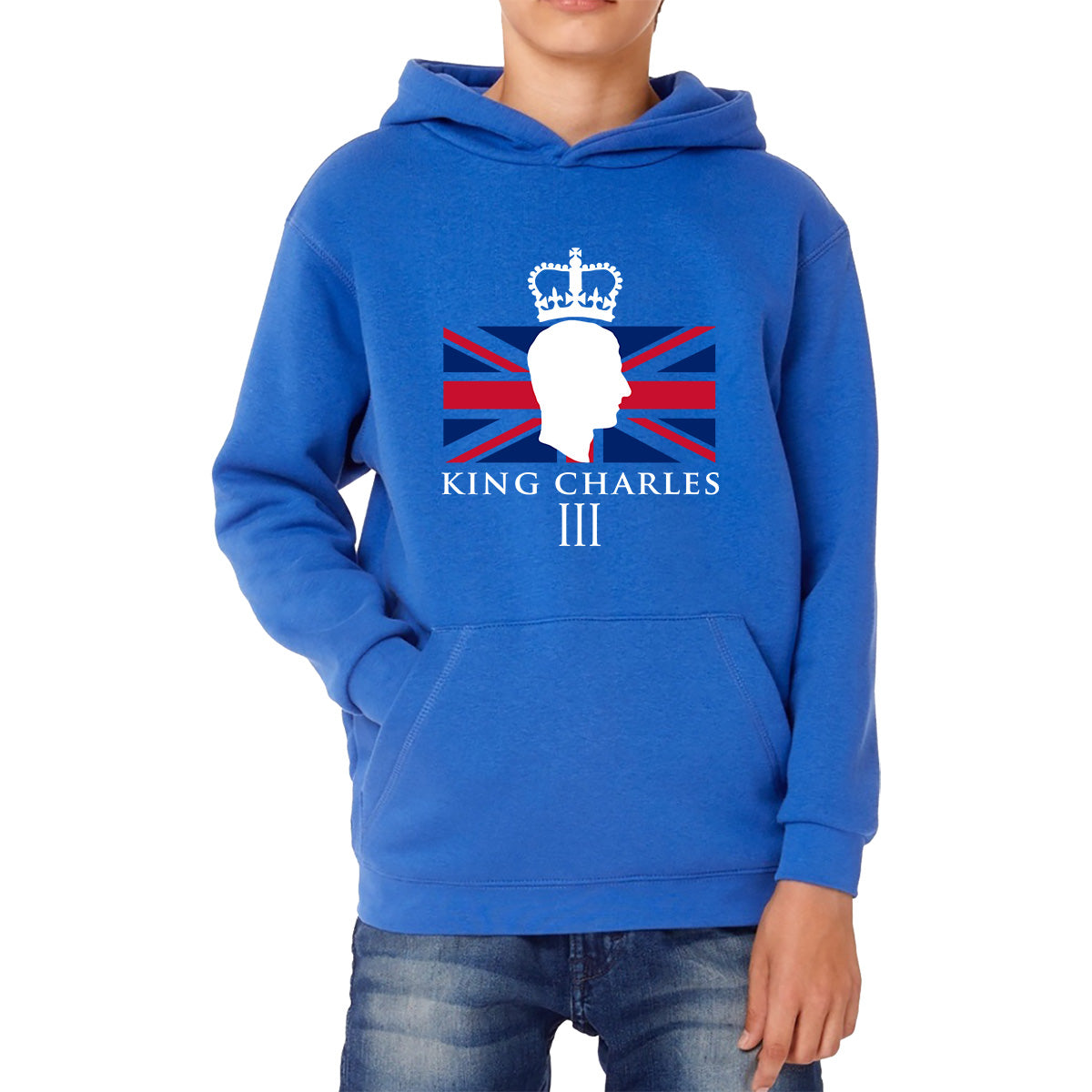 King Charles III Coronation British Flag CR III Royal Crown His Majesty Union Jack Great Britain Kids Hoodie