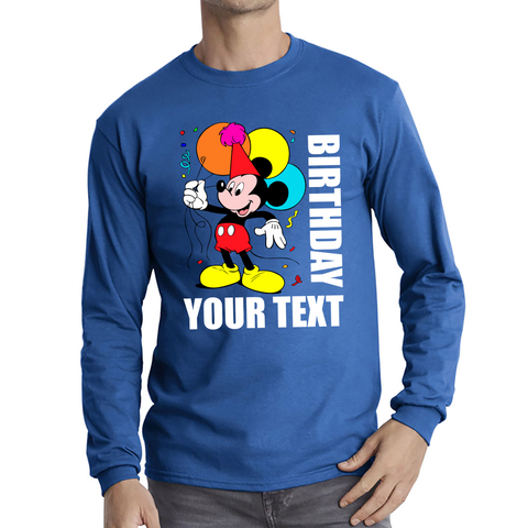 Personalised Disney Mickey Mouse Holding Balloons Birthday Your Text Disneyland Long Sleeve T Shirt