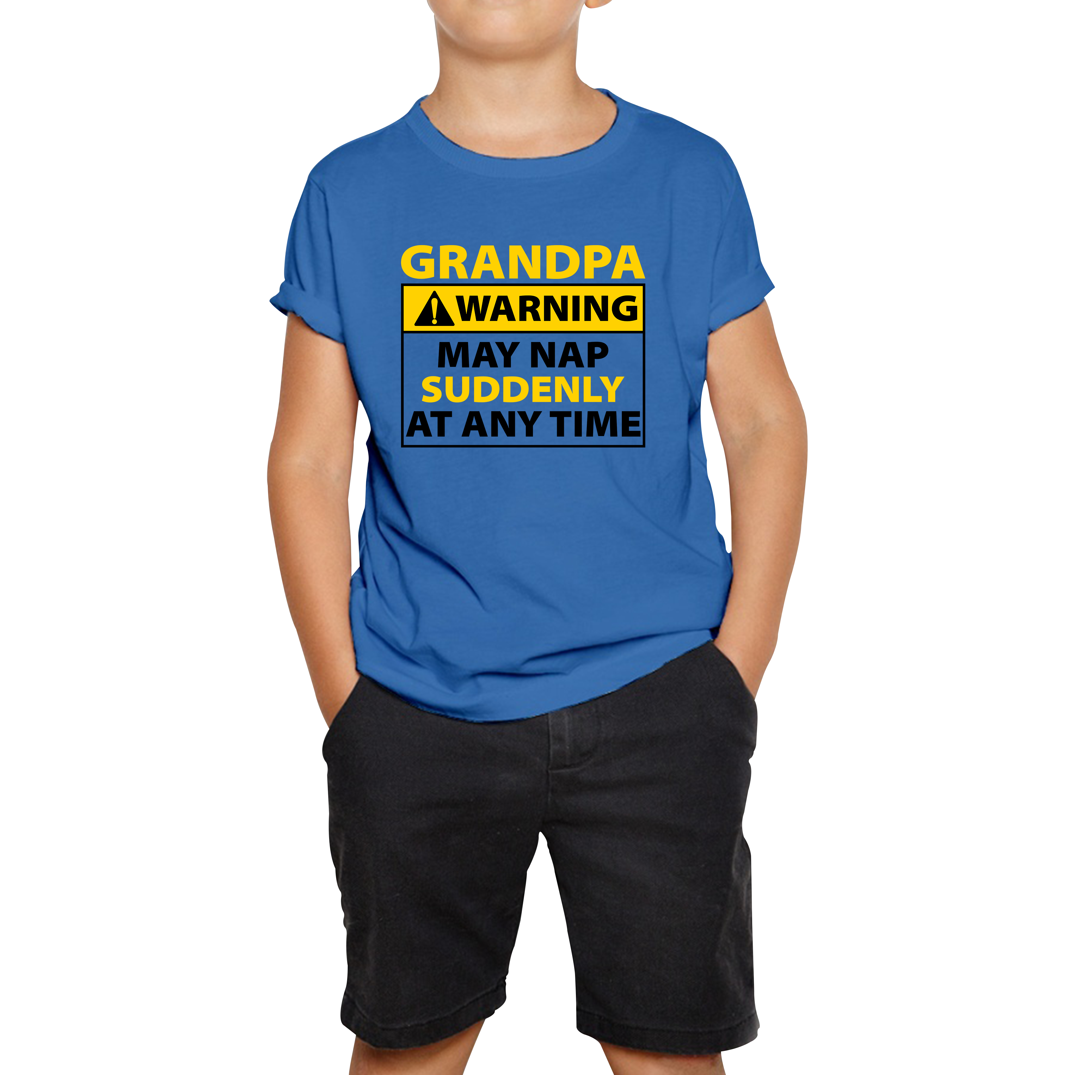 Grandpa Warning May Nap Suddenly At Any Time Sleepy Grandfather Funny Napping Kids Tee