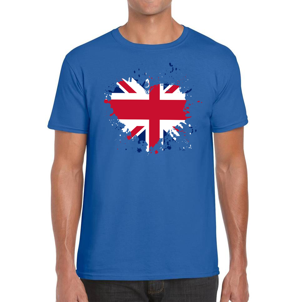 Union Jack UK Flag Heart Britain England United Kingdom Mens Tee Top