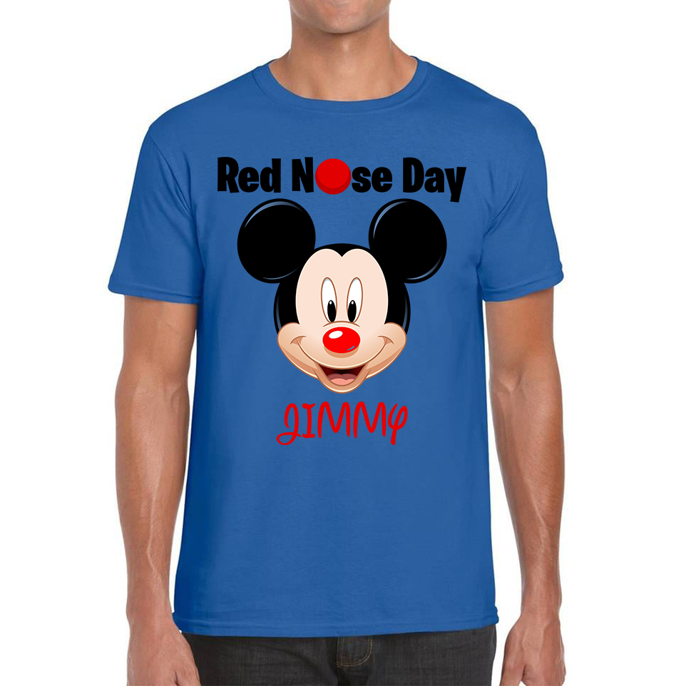 Personalised Mickey Mouse ( Name ) Red Nose Day Adult T Shirt. 50% Goes To Charity