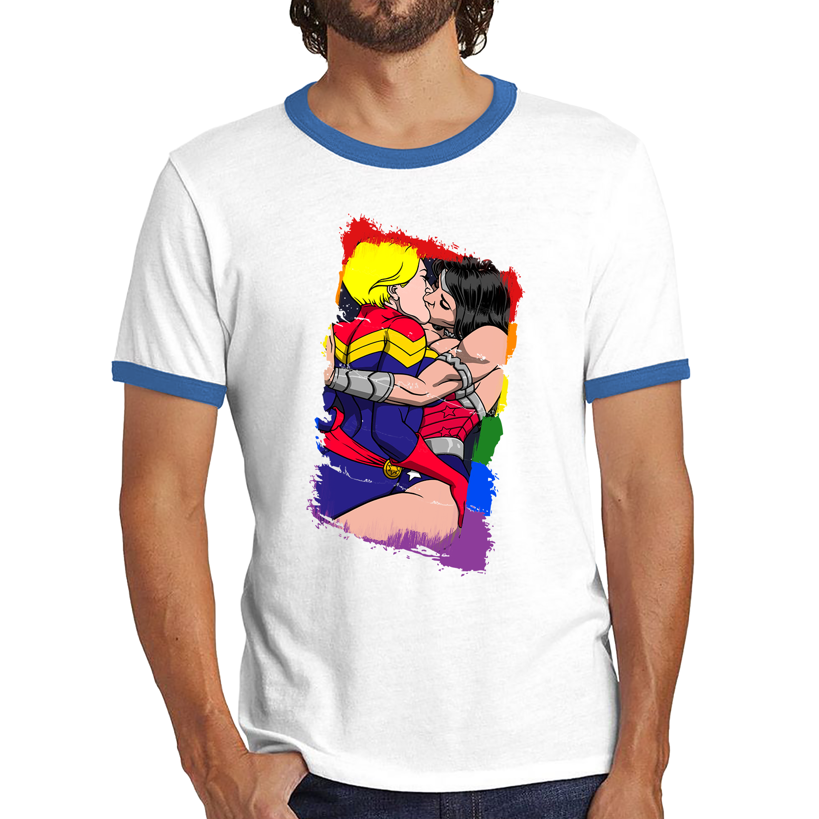 Wonder Women x Captain Marvel Kissing LGBT Pride Valentine Ringer T Shirt