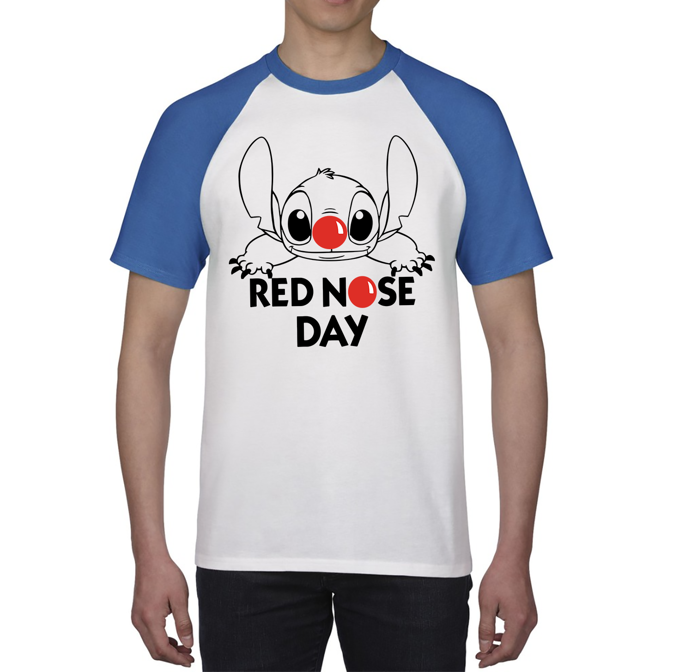 Red Nose Day Funny Ohana Disney Stitch Baseball T Shirt. 50% Goes To Charity