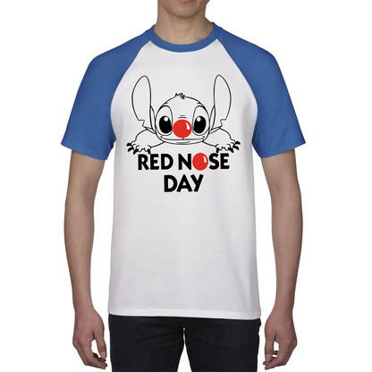 Red Nose Day Funny Ohana Disney Stitch Baseball T Shirt. 50% Goes To Charity