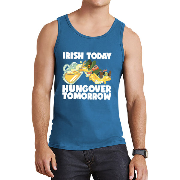Irish Today Hungover Tomorrow Leprechaun Sliding Down On Beer Into Glass St. Patrick's Day Irish Drinking Tank Top