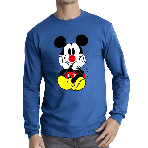 Mickey Mouse Red Nose Day Adult Long Sleeve T Shirt. 50% Goes To Charity