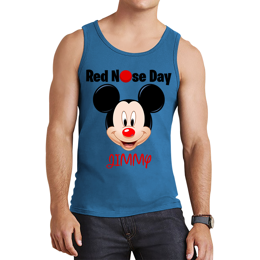 Personalised Mickey Mouse ( Name ) Red Nose Day Tank Top. 50% Goes To Charity
