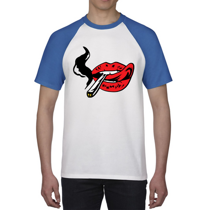Lips Spliff Zoot Ganja Weed Smoking Pop Art Red Lady Lips Weed Marijuana Stoner Smoking Joint Baseball T Shirt