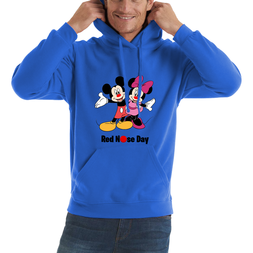 Mickey And Minnie Mouse Red Nose Day Adult Hoodie. 50% Goes To Charity