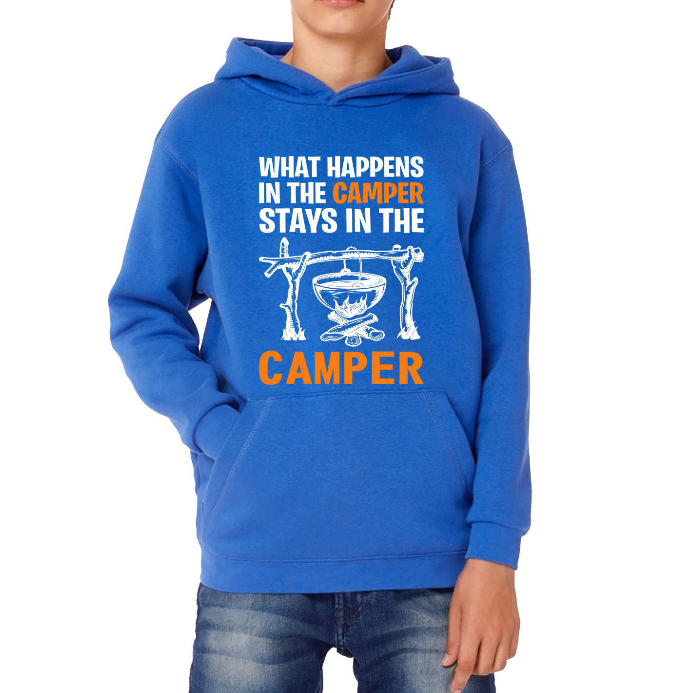 What Happens In The Camper Stays In The Camper Funny Camping Camper Adventure Lover Kids Hoodie