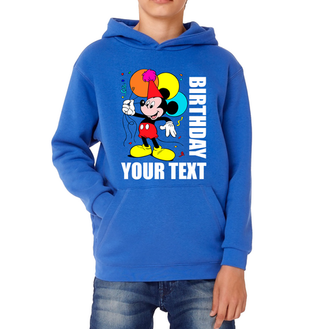 Personalised Disney Mickey Mouse Holding Balloons Birthday Your Text Disneyland Kids Hoodie