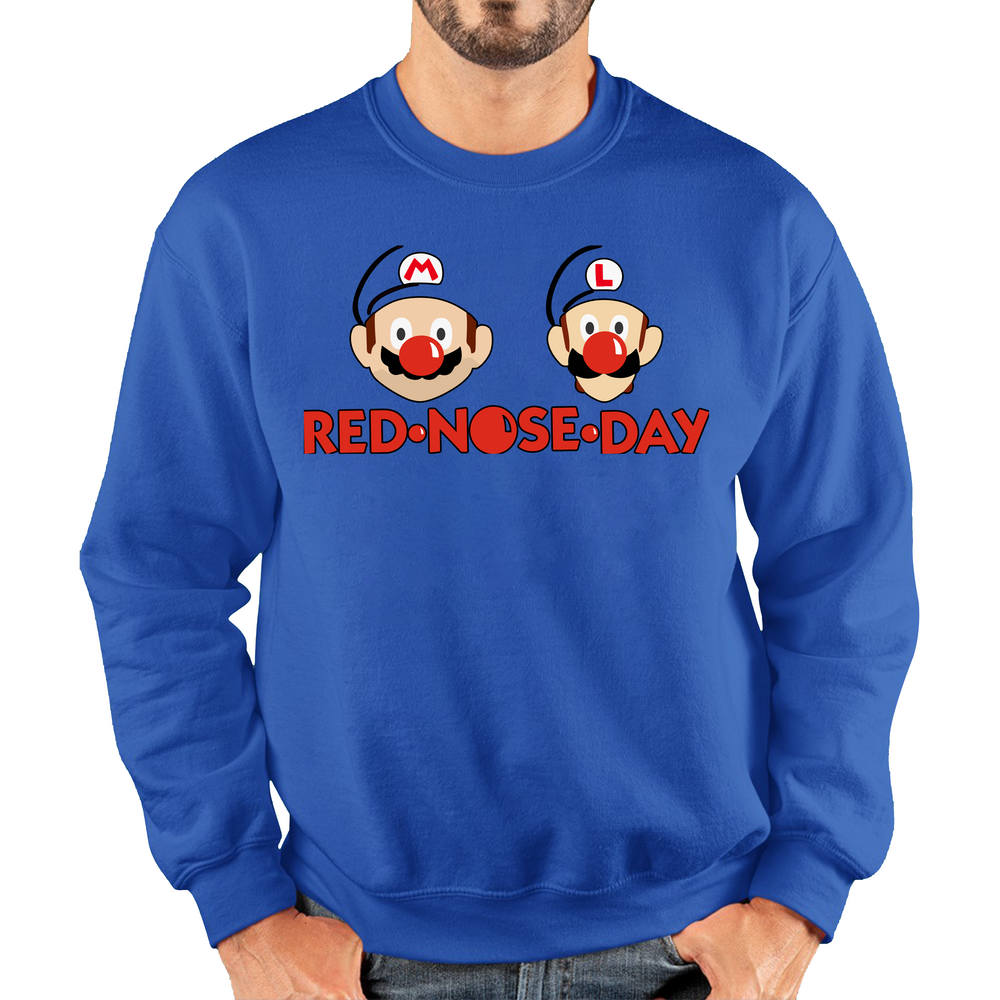 Super Mario Bros Red Nose Day Adult Sweatshirt. 50% Goes To Charity