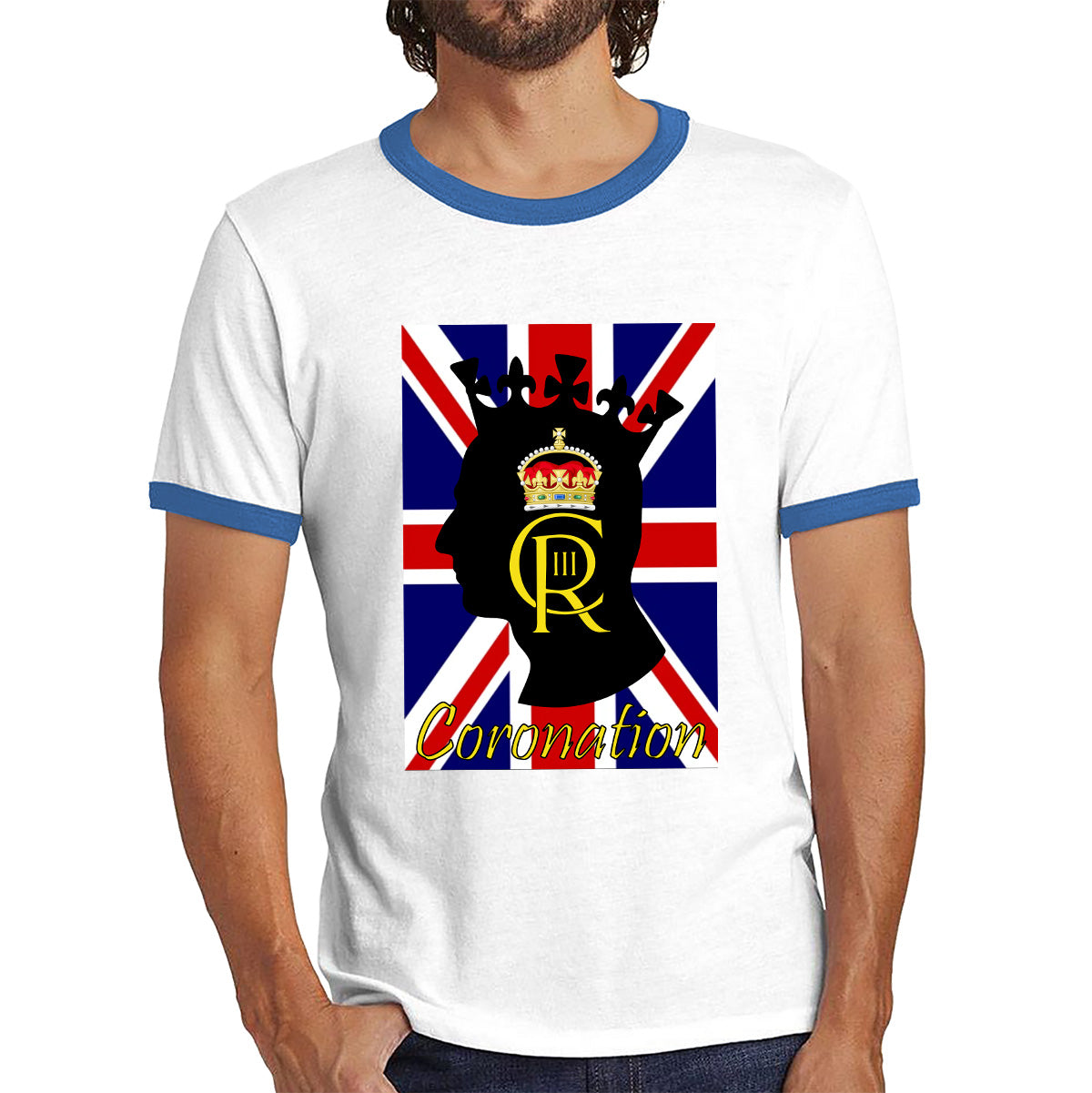 CR III Coronation Of King Charles III Royal Crown British Flag Great Britain Union Jack Ringer T Shirt