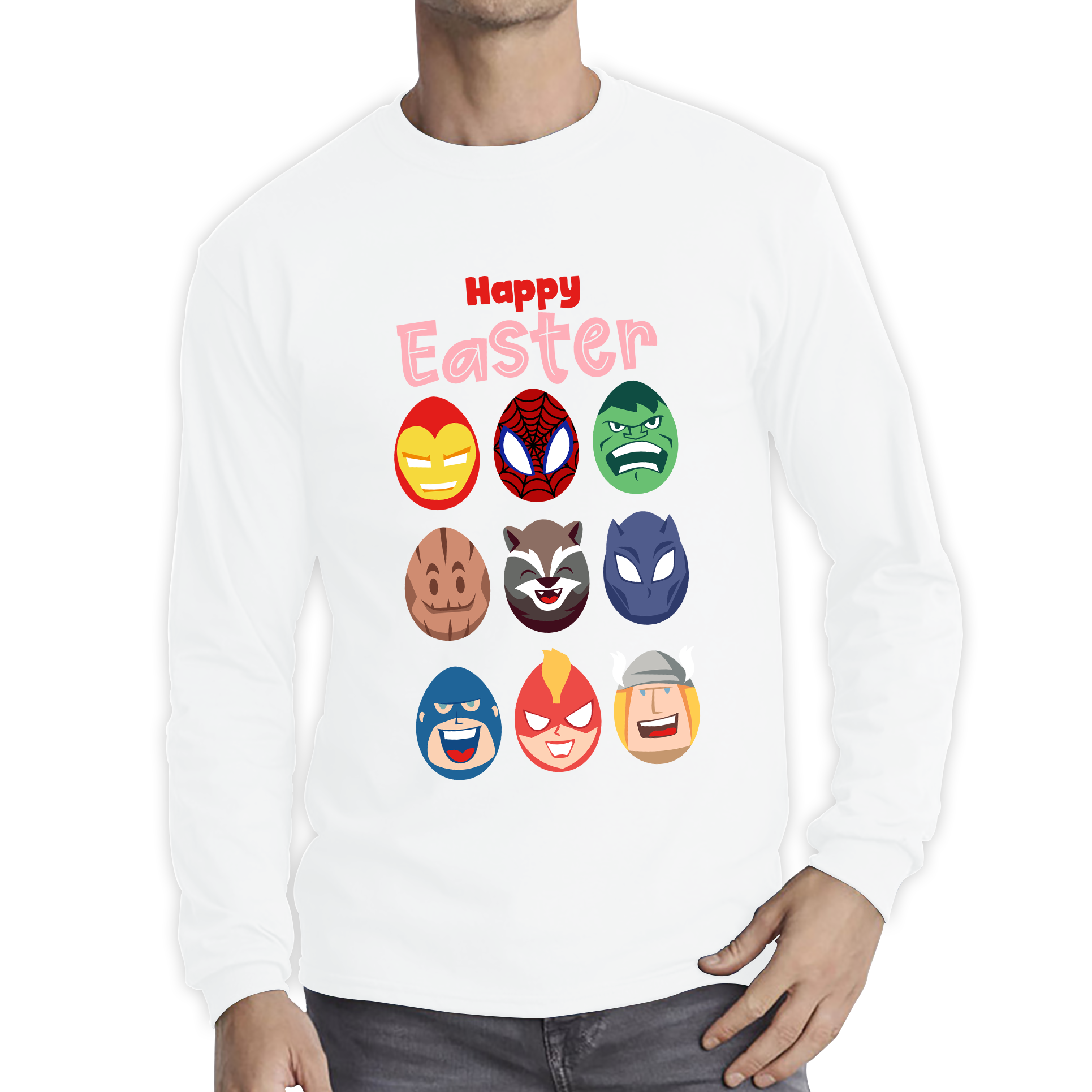 Happy Easter Marvel Avengers Characters Face Avengers Characters Easter Day Happy Easter Cute Superhero Long Sleeve T Shirt