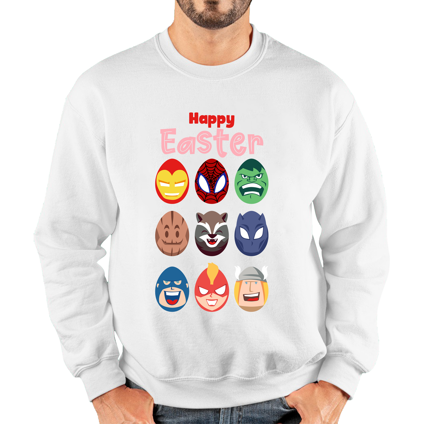 Happy Easter Marvel Avengers Characters Face Avengers Characters Easter Day Happy Easter Cute Superhero Unisex Sweatshirt