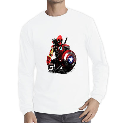 Deadpool With All Marvel Superhero Weapons Captain America, Spired-man, Iron Man, Deadpool, Thor, And Hawkeye Long Sleeve T Shirt