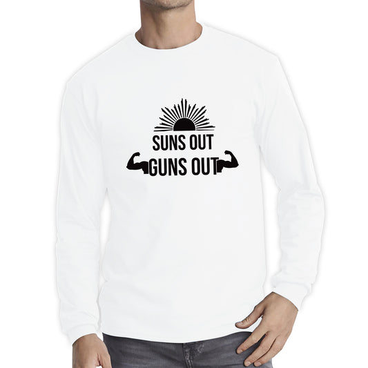 Sun Out Guns Out, Workout Gym Bodybuilding Weightlifting Motivation Long Sleeve T Shirt