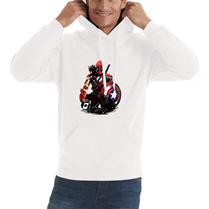Deadpool With All Marvel Superhero Weapons Captain America, Spired-man, Iron Man, Deadpool, Thor, And Hawkeye Unisex Hoodie