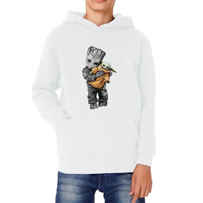Baby Groot Holding Baby Yoda Avengers Hero Star Avenger Jedi Wars Star Wars Day 46th Anniversary Kids Hoodie