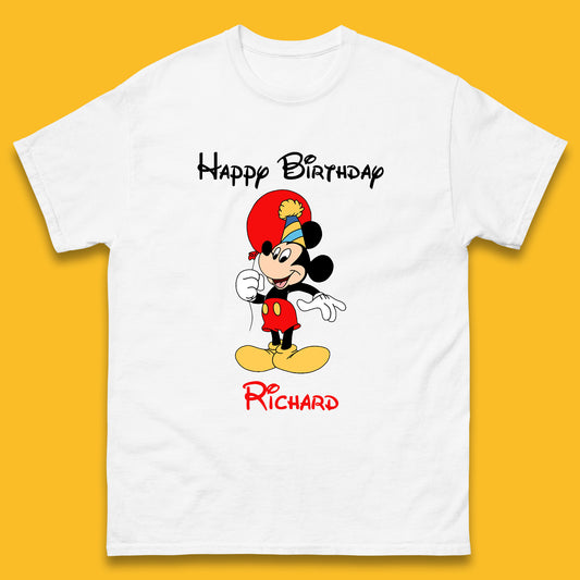 Personalised Happy Birthday Disney Mickey Mouse Your Name Cute Cartoon Character Disney Birthday Theme Party  Mens Tee Top