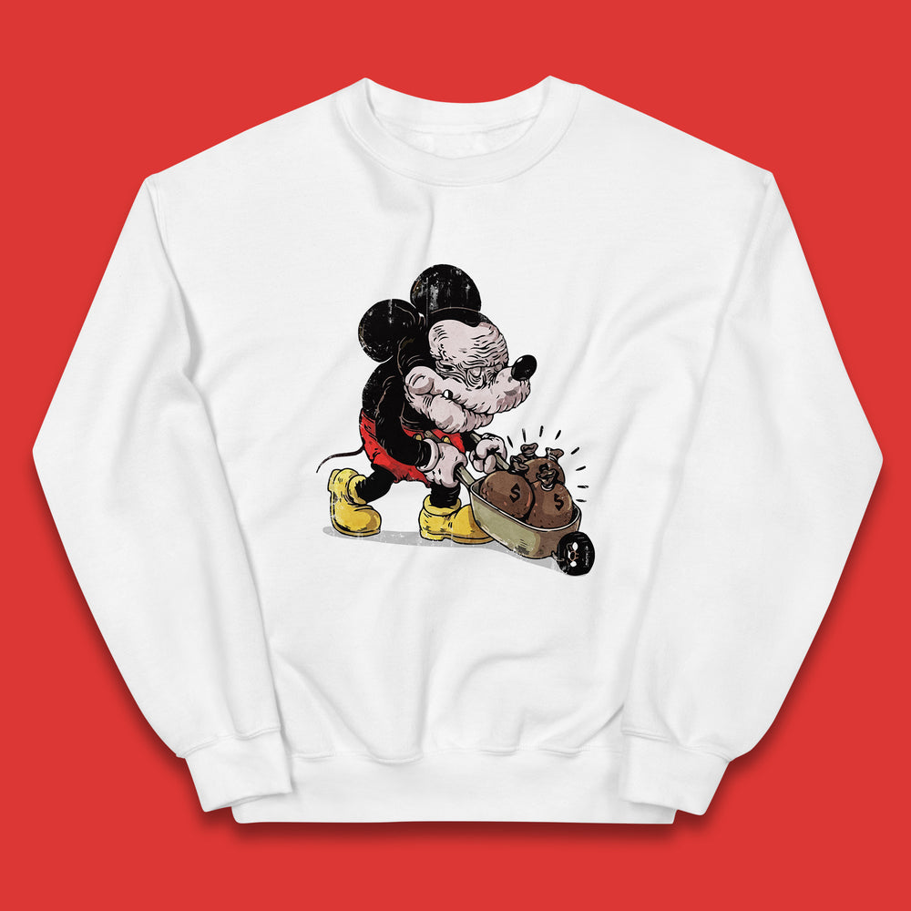 Disney Famous Oldies Mickey Mouse Pull Wheelbarrow Full Of Money Bags Cartoon Character Disney World Kids Jumper