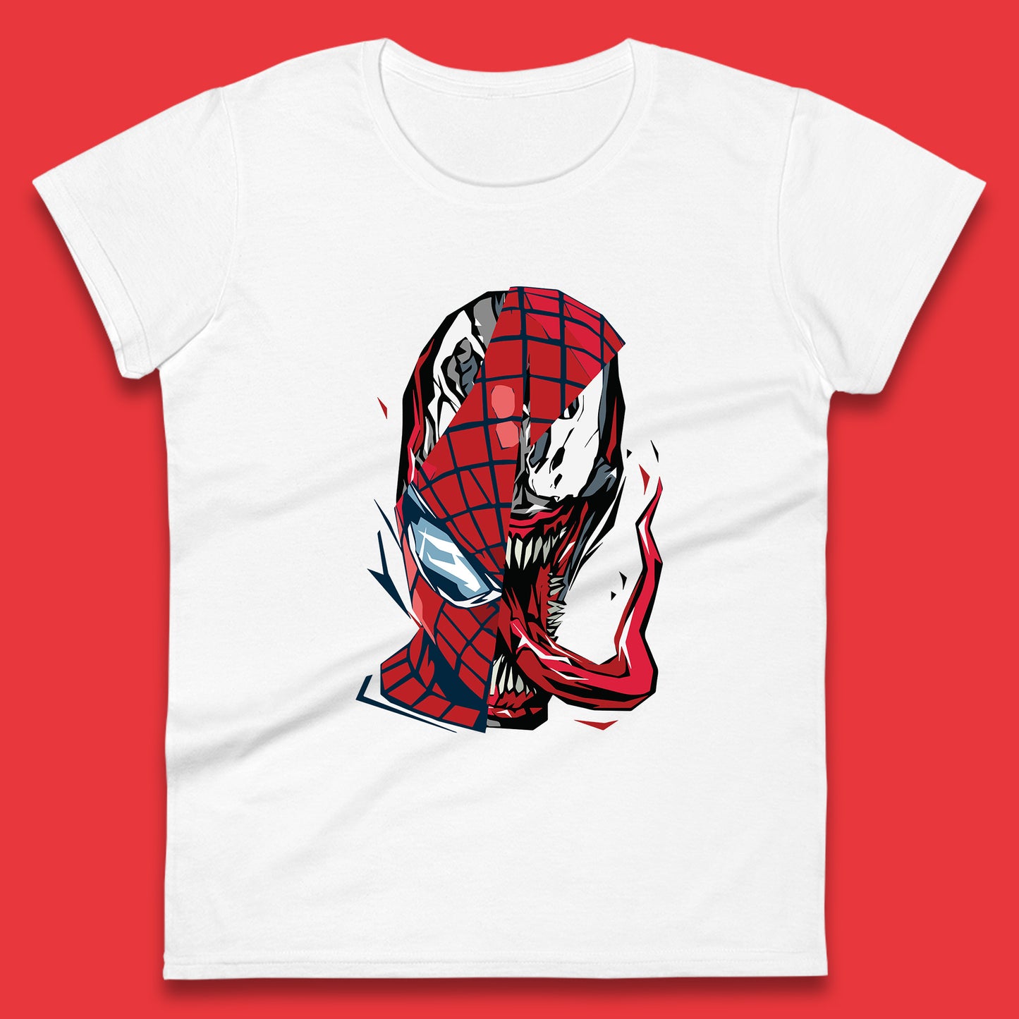 Marvel Spider-Man Maximum Venom Miles Morales Big Face Marvel Avenger Spider-Man & Venom Face Womens Tee Top
