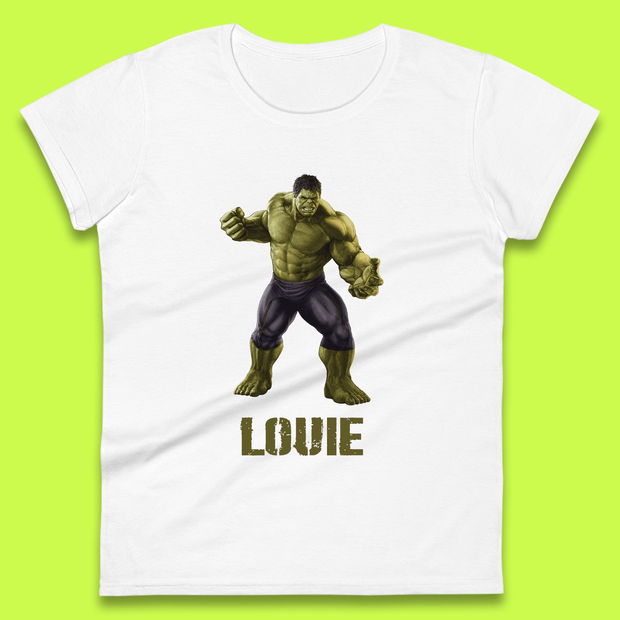 Personalised Marvel’s The Incredible Hulk Your Name Marvel Avengers Hulk Giant Man Angry Hulk Superhero  Womens Tee Top