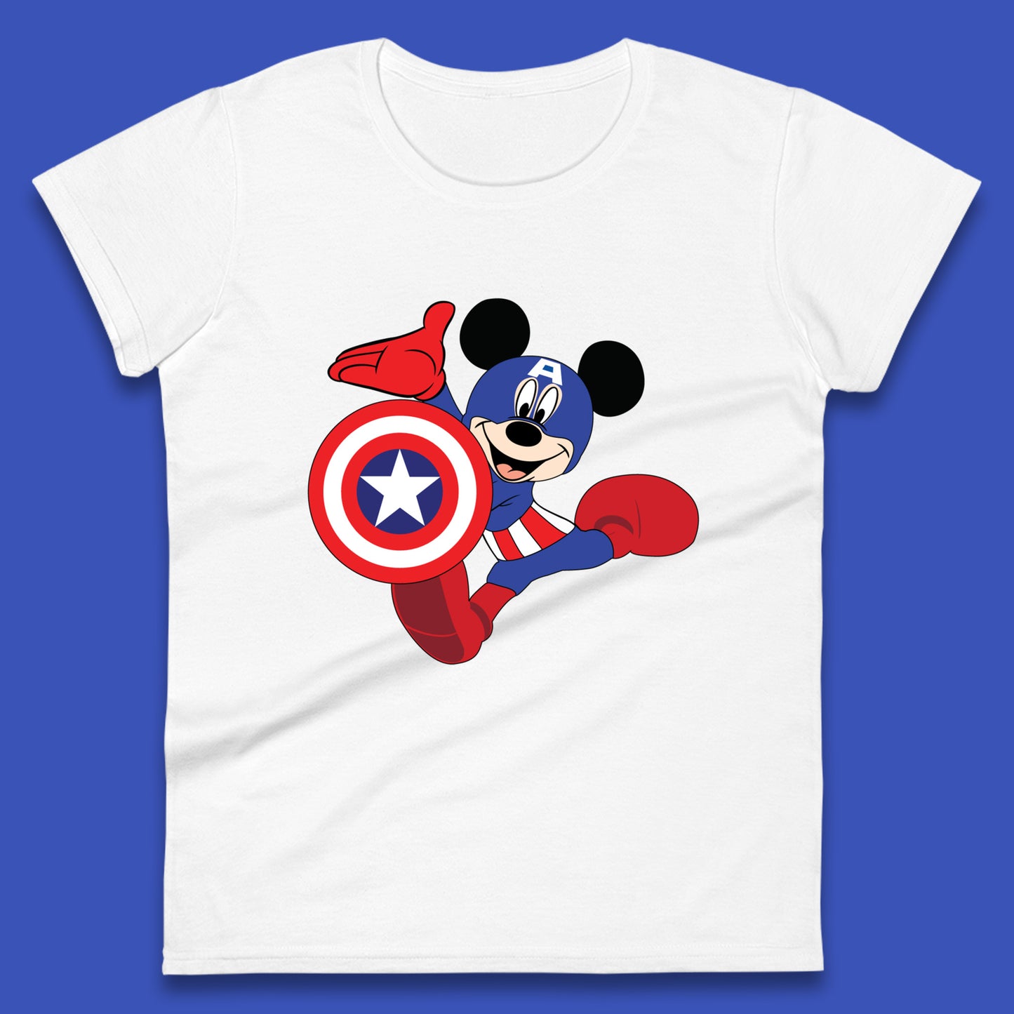 Mickey Mouse Wearing Captain America Costume Disney Marvel Avengers Superhero Disney World Marvel Disney Avengers Campus Womens Tee Top