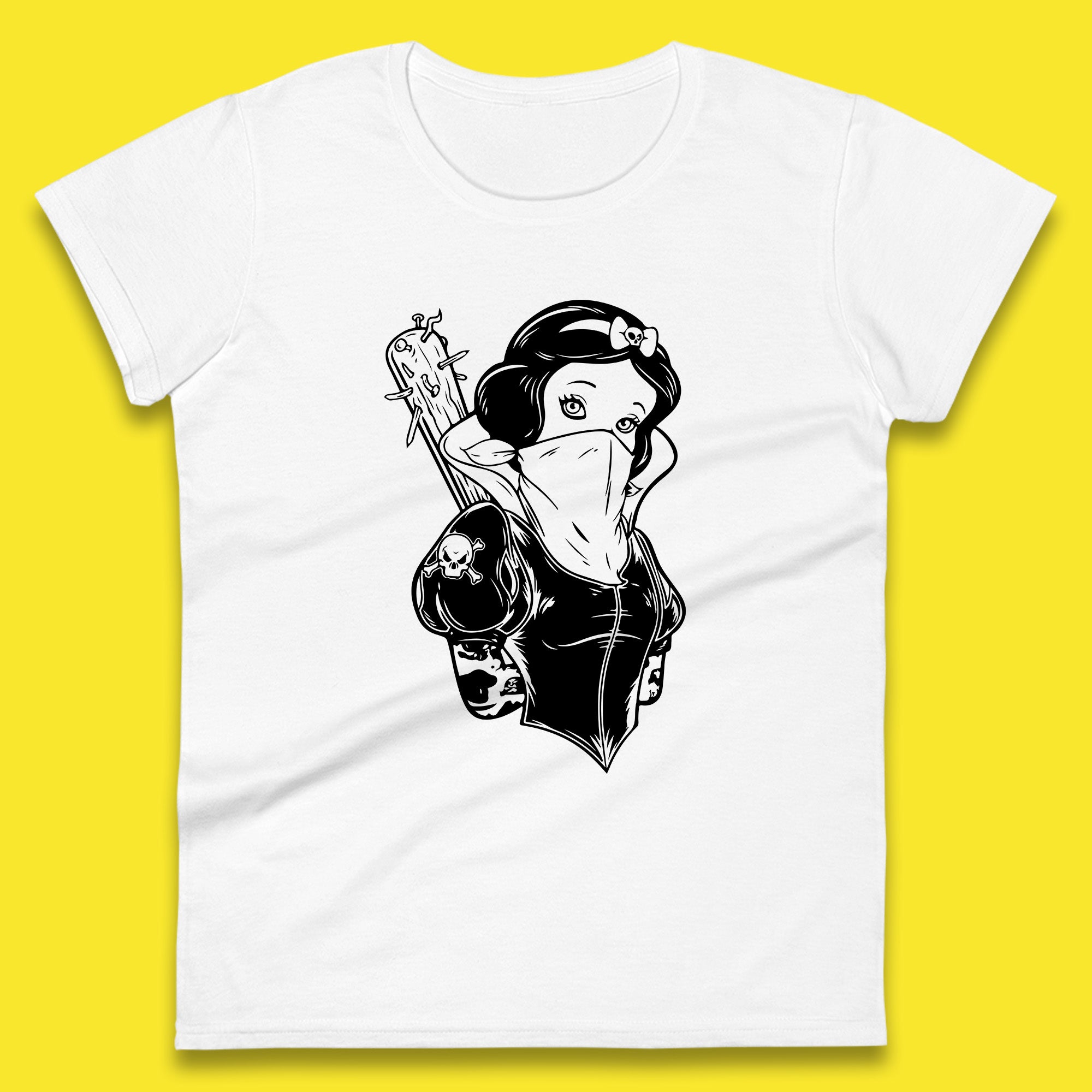 Not So Snow White Twisted Rock Parody Disney Princess Gangster Skull Tattoo Punk Princess Tattooed Emo Alice In A Jack Womens Tee Top