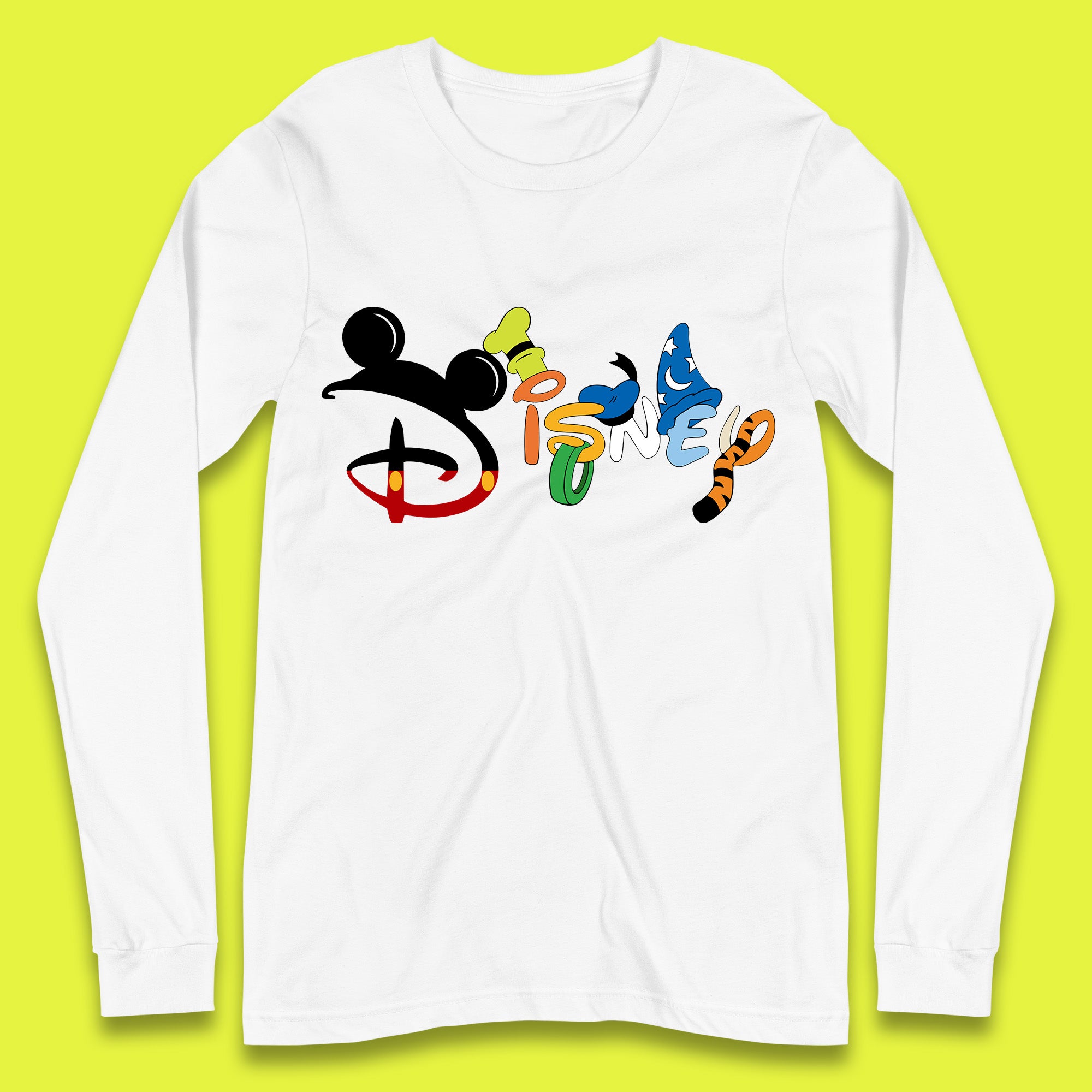 Disney Club Cartoon Characters Mickey Mouse Minnie Mouse Donald Duck Pluto Goofy Sorcerer Mickey Hat Tigger Disney World Trip Long Sleeve T Shirt