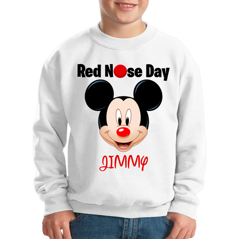 Personalised Mickey Mouse ( Name ) Red Nose Day Kids Sweatshirt. 50% Goes To Charity