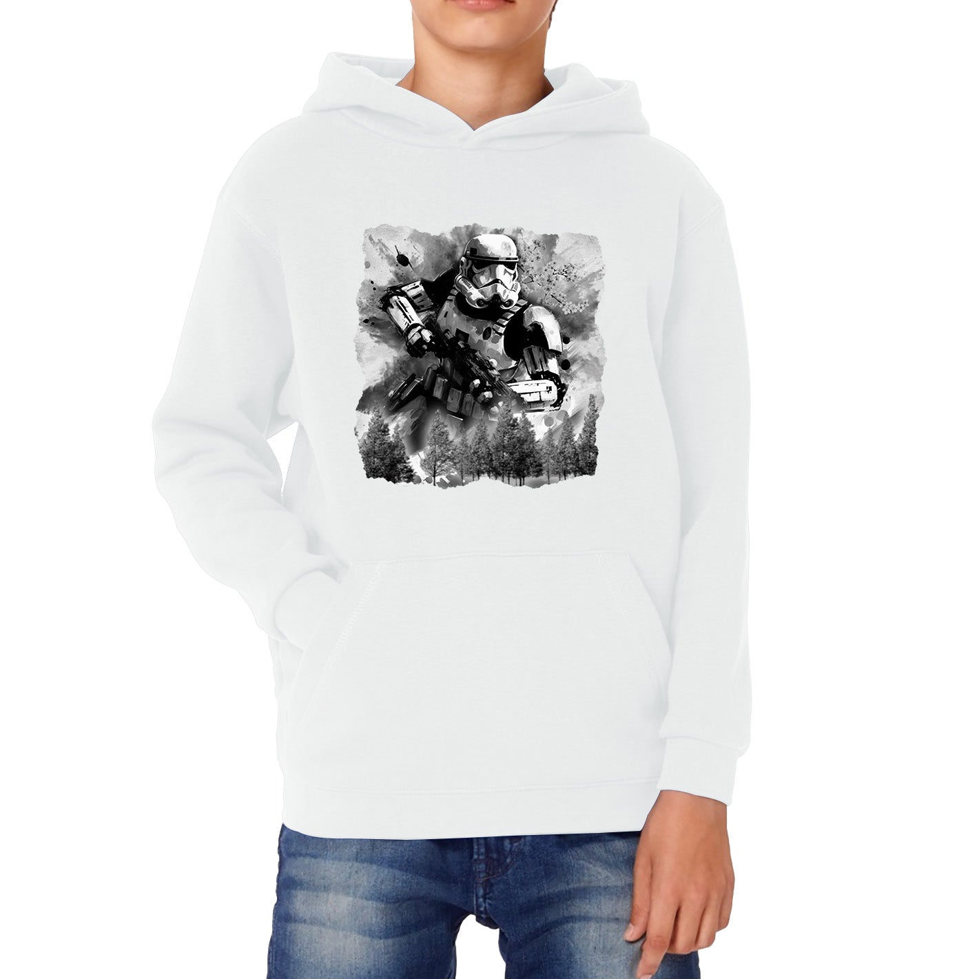 Hunter In The Forest Death Star Vintage Poster Graphic Movie Series Kids Hoodie