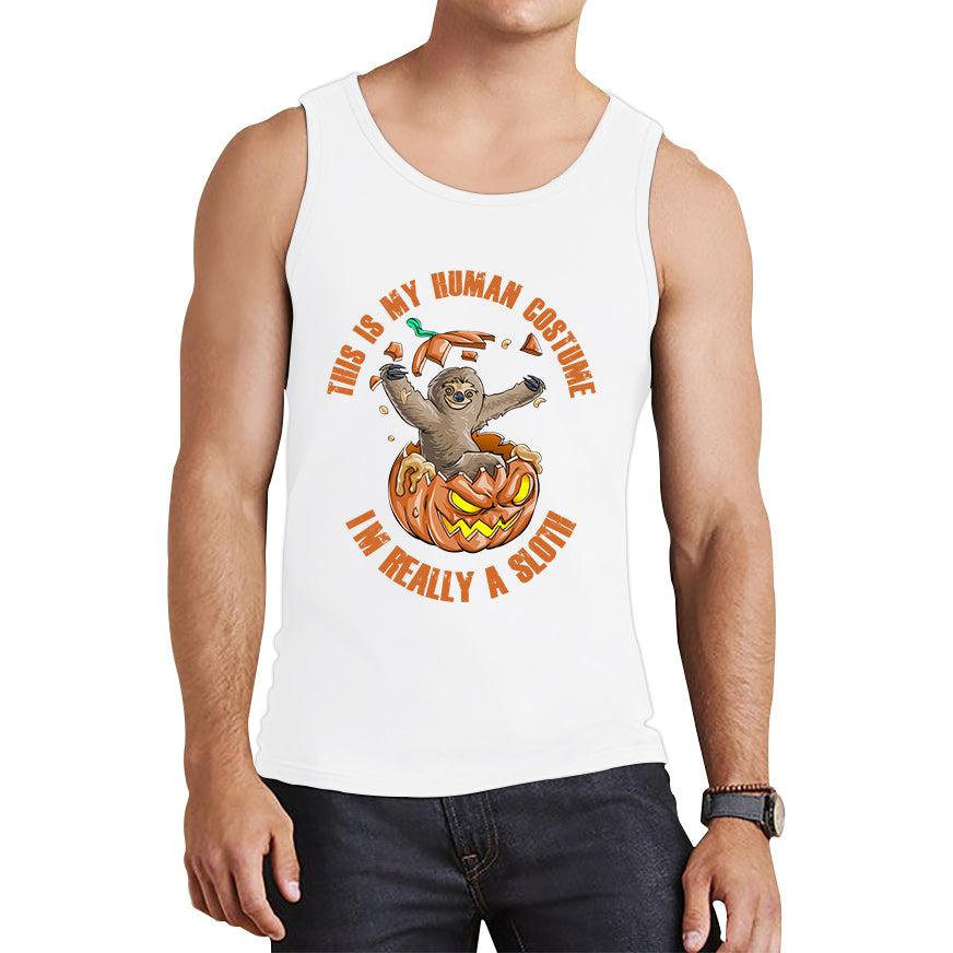 This Is My Human Costume I'm Really A Sloth Halloween Pumpkin Horror And Scary Pumpkin Face Tank Top